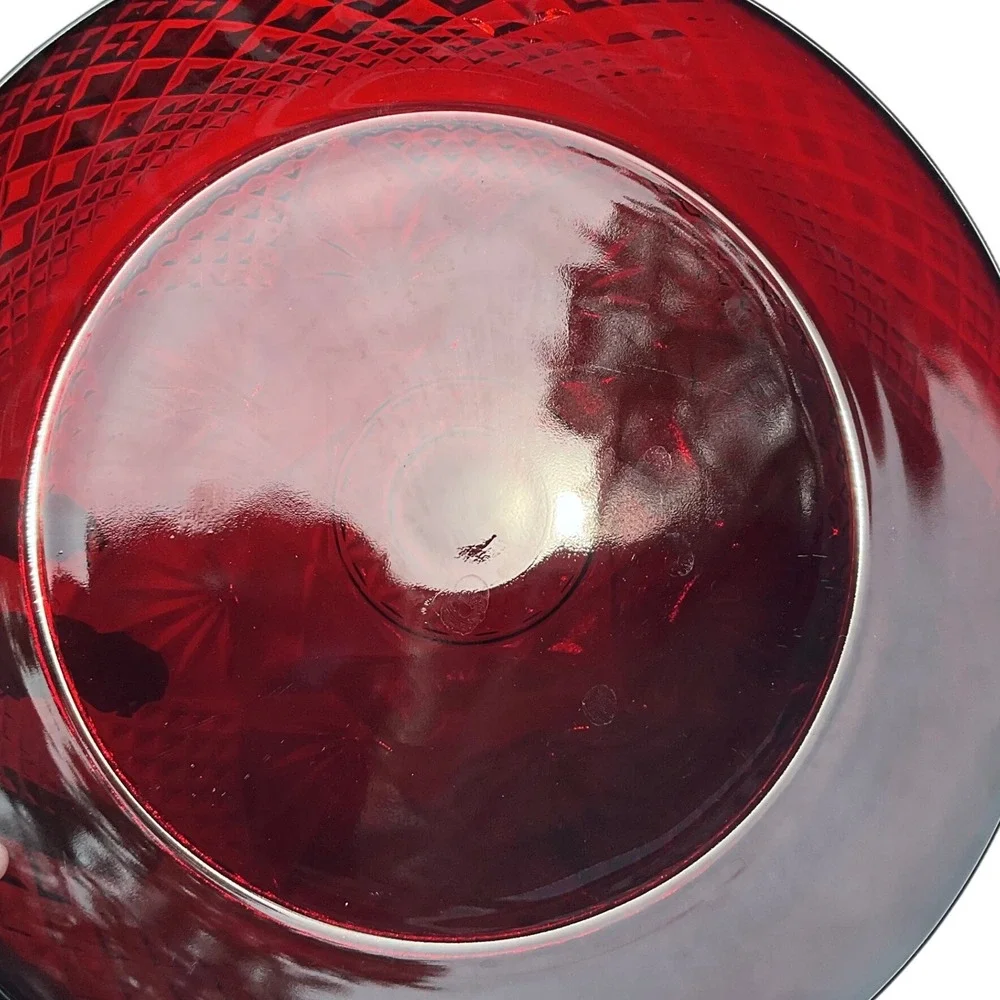 Cristal D'Arques-Durand Set of 2 Ruby Red Glass Plate Diamond & Star Pattern OS
